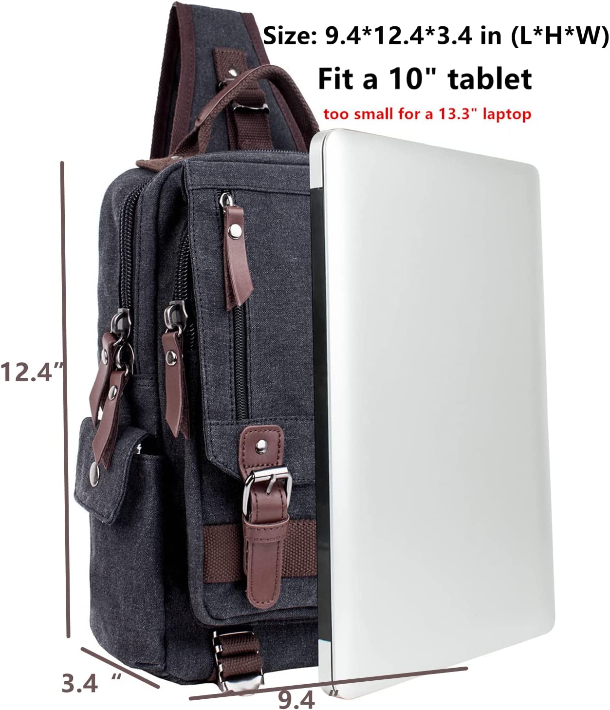 Leaper Canvas Messenger Bag Sling Bag Cross Body Bag Shoulder Bag Coffee, L - Image 4